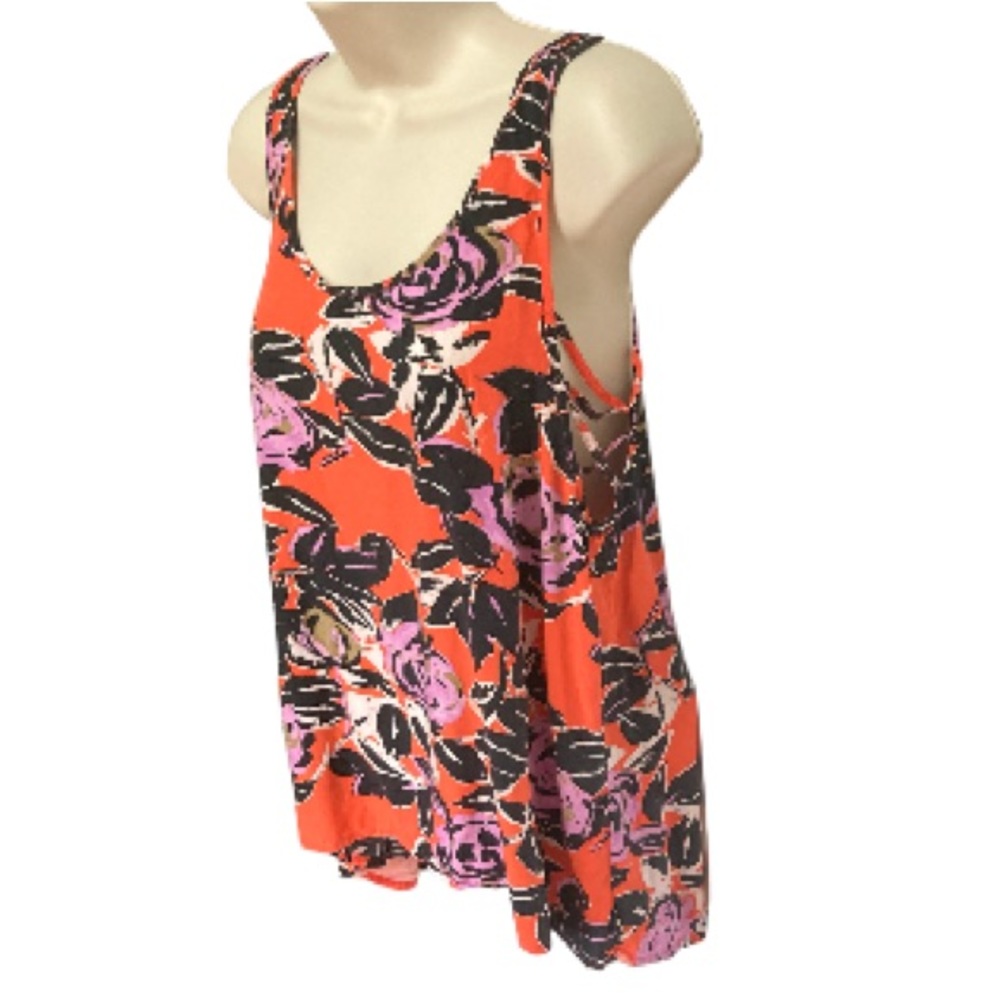 VANS Brianna Criss Cross Sides Floral Tank Top Orange Purple Black White Small
